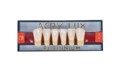 Зубы акриловые, Acrylux,  трехслойные, фронт, низ, 6 шт. (Италия, Ruthinium)