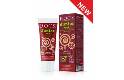 Зубная паста ROCS Junior 6-12 лет, шоколад и карамель, 74 гр.