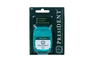 Межзубная нить PresiDENT со фтором и мятой, 50 м
