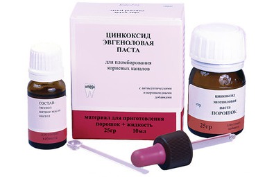 "Цинкоксид-эвгеноловая паста" - для пломб. корневых каналов (без формальдегида), пор.25 г + жидк.12м